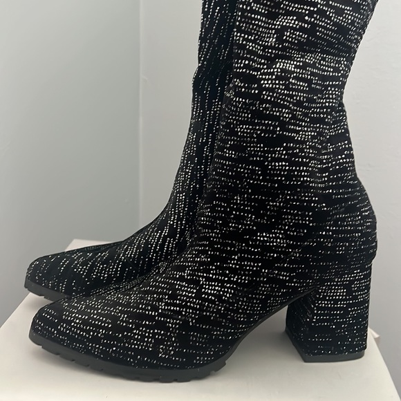 Sparkly Velvet Pointed Toe Thigh High Over the Knee Lugged Boot - Picture 10 of 12